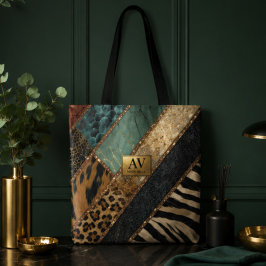 Emerald Green Black Gold Animal Print トートバッグ