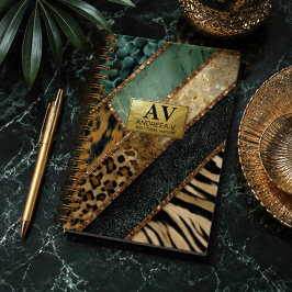 Emerald Green Black Gold Animal Print ノートブック