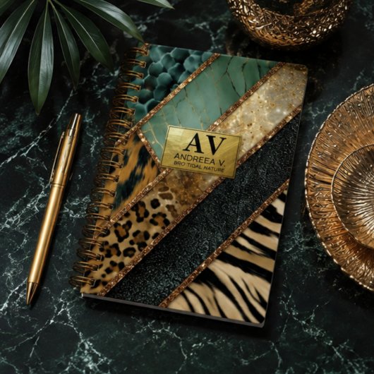 Emerald Green Black Gold Animal Print ノートブック