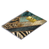 Emerald Green Black Gold Animal Print ノートブック (左側)
