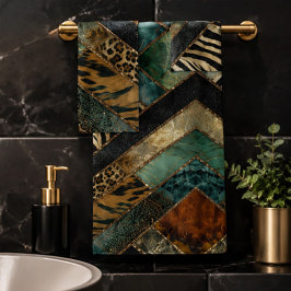 Emerald Green Black Gold Animal Print バスタオルセット