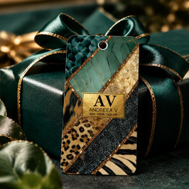 Emerald Green Black Gold Animal Print ラベル