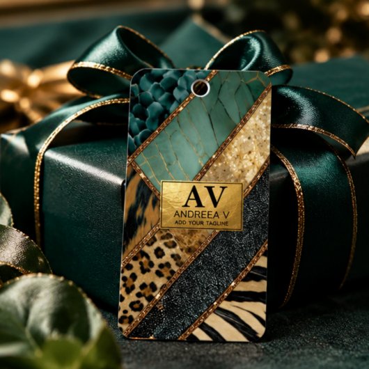 Emerald Green Black Gold Animal Print ラベル