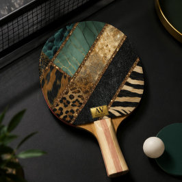 Emerald Green Black Gold Animal Print 卓球ラケット