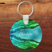 Emerald green blue agate marble name script キーホルダー (正面)