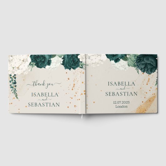Emerald Green Blush Rose Floral Wedding ゲストブック (全面)