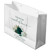 Emerald Green Boho Roses Wedding Maid of Honor ラージペーパーバッグ (正面アングル)
