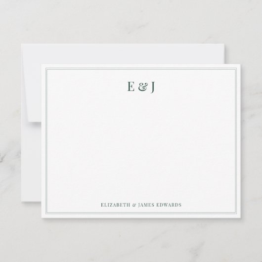 Emerald Green Border Elegant Couple Initials ノートカード (正面)