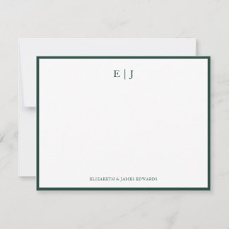 Emerald Green Border Simple Couple Monogram ノートカード