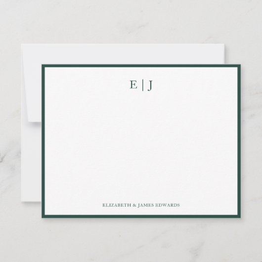 Emerald Green Border Simple Couple Monogram ノートカード (正面)