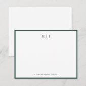 Emerald Green Border Simple Couple Monogram ノートカード (正面/裏面)