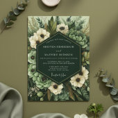 Emerald Green Botanical Bloom Wedding 招待状