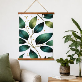 Emerald Green Botanical Branch Gold Accent Wall Ar 吊り下げ型タペストリー