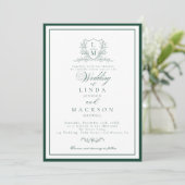 Emerald Green botanical crest monogram wedding 招待状 (スタンド正面)