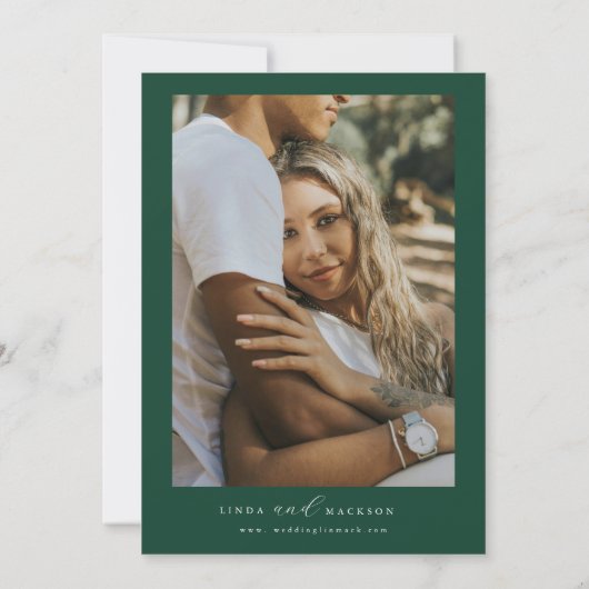 Emerald Green botanical crest monogram wedding 招待状 (裏面)