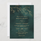 Emerald Green Botanical Elegant QR Code Wedding 招待状 (正面)