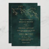 Emerald Green Botanical Elegant QR Code Wedding 招待状 (正面/裏面)