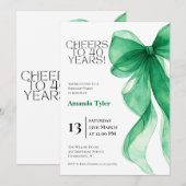 Emerald Green Bow 40th Birthday Invitation 招待状 (正面/裏面)