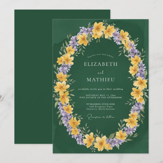 Emerald Green Brilliant Spring Wedding 招待状 (正面/裏面)