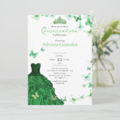 Emerald Green Butterflies Dress Photo Quinceanera 招待状 (スタンド正面)