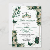 ​Emerald Green Butterfly Quinceañera Invitation 招待状 (正面)