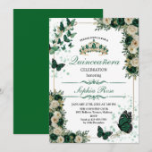 ​Emerald Green Butterfly Quinceañera Invitation 招待状 (正面/裏面)
