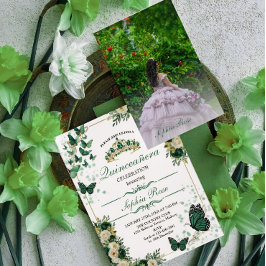 Emerald Green Butterfly Quinceañera Photo Invite 招待状