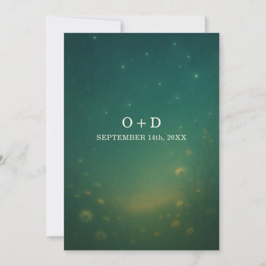 Emerald Green Celestial Meadow Wedding 招待状 (裏面)
