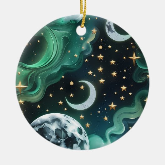 Emerald Green Celestial Moon Phases Ornament セラミックオーナメント (正面)