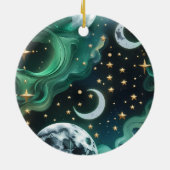 Emerald Green Celestial Moon Phases Ornament セラミックオーナメント (裏面)