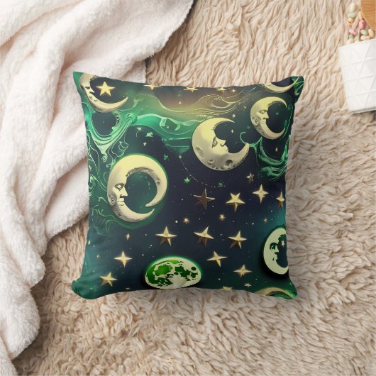 Emerald Green Celestial Moon Pillow クッション (ブランケット)