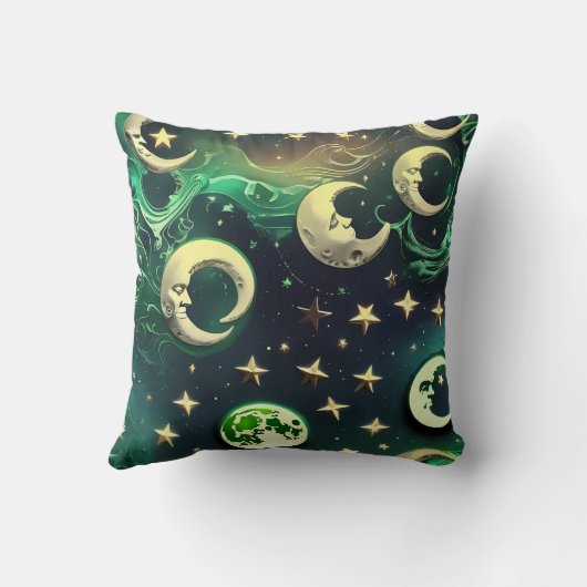 Emerald Green Celestial Moon Pillow クッション (裏面)