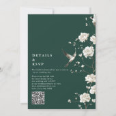 Emerald Green Chinoiserie Floral QR Code Wedding 招待状 (裏面)
