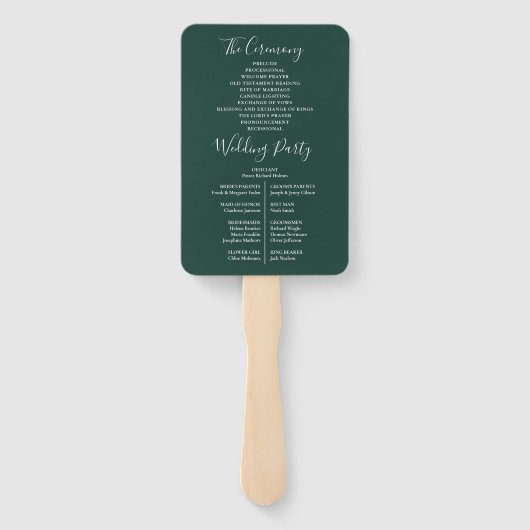 Emerald Green Chinoiserie Floral Wedding Program ハンドファン (裏面)