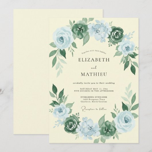 Emerald Green Classic Botanical Wedding 招待状 (正面/裏面)