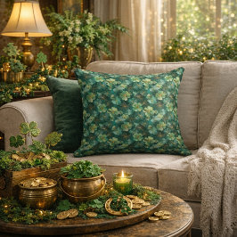 Emerald Green Clover Floral Pattern  クッション