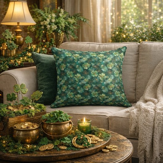 Emerald Green Clover Floral Pattern  クッション