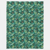 Emerald Green Clover Floral Pattern フリースブランケット (正面)