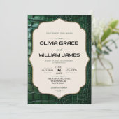 Emerald Green Crocodile Skin Luxury Gold 招待状 (スタンド正面)