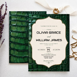 Emerald Green Crocodile Skin Luxury Gold 招待状