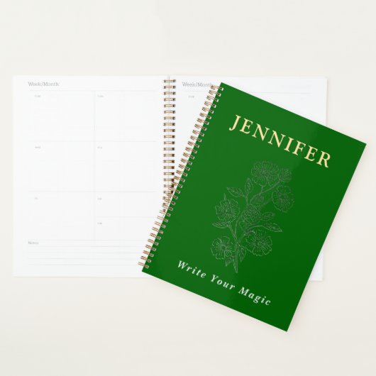 Emerald Green Custom Name Notebook – Fresh & Elega プランナー手帳 (ディスプレー)
