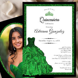 Emerald Green Dress Custom Photo Quinceanera 招待状
