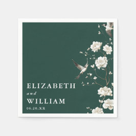 Emerald Green Elegant Chinoiserie Floral Wedding スタンダードカクテルナプキン