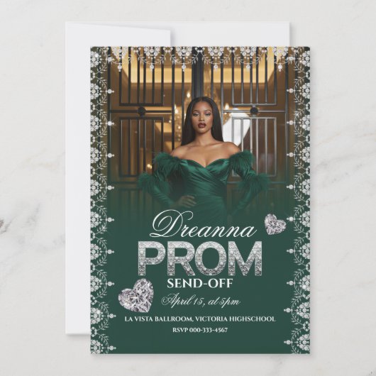Emerald Green Elegant Prom Send-Off Invitation 招待状 (正面)