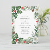 Emerald Green Evergreen Winter Wedding 招待状 (スタンド正面)