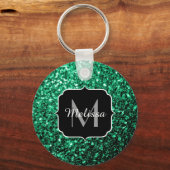 Emerald Green faux glitter sparkles Monogram キーホルダー (裏面)