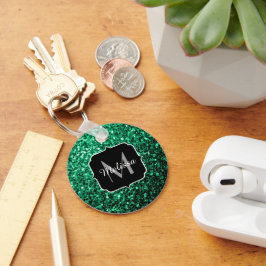 Emerald Green faux glitter sparkles Monogram キーホルダー