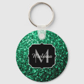 Emerald Green faux glitter sparkles Monogram キーホルダー (裏面)