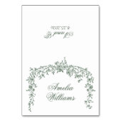 Emerald Green Floral Boho Chic Wedding Place Cards テーブルナンバー (正面)