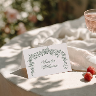 Emerald Green Floral Boho Chic Wedding Place Cards テーブルナンバー